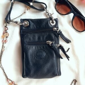 🍁 ROOTS Black Pebbled Leather Crossbody Bag, 3 Zip Pouches
